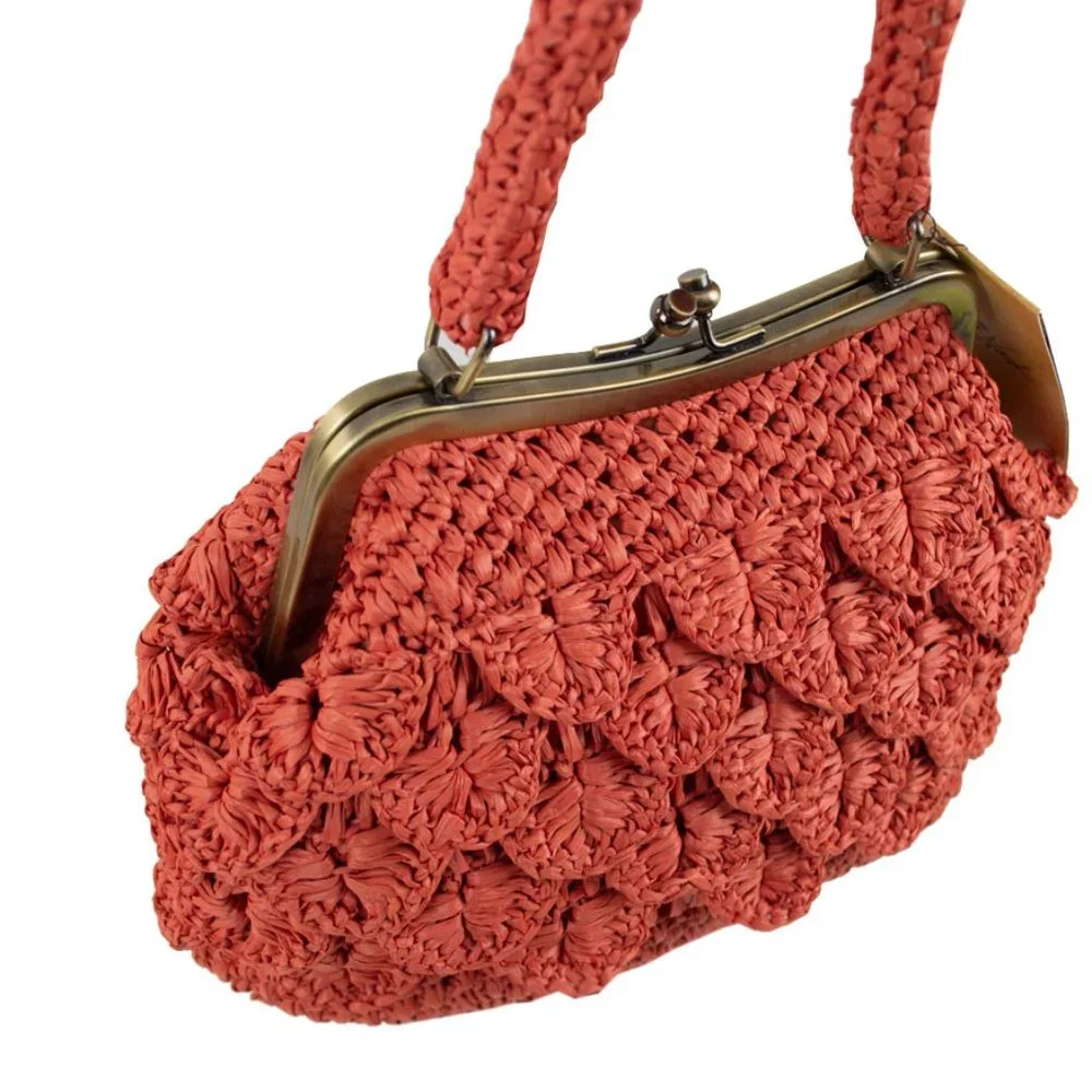 Patricia Nash Coral Laureana Scalloped Raffia Satchel Handbag